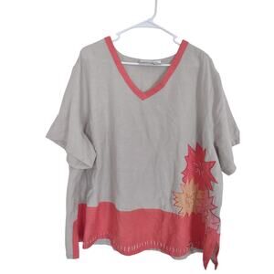 Fashion Bug Embroidered Blouse 26 Rayon Flax‎ Blend Bohemian Lagenlook Vacation